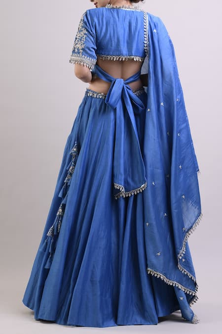 Shop_Surendri_Blue Chanderi Round Lehenga Set_at_Aza_Fashions