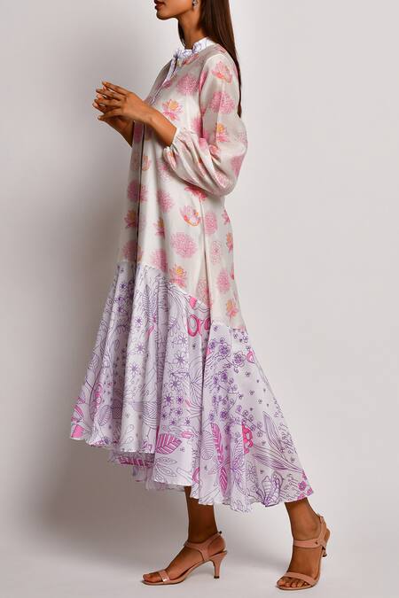 Swati Vijaivargie_Pink Chanderi Band Asymmetrical Dress_Online_at_Aza_Fashions