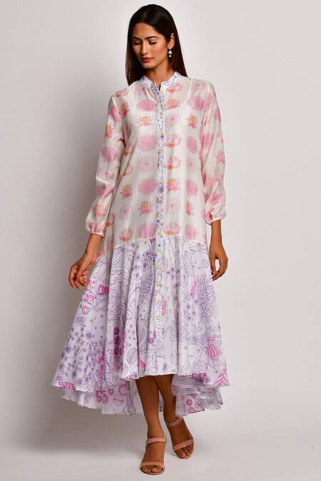 Buy_Swati Vijaivargie_Pink Chanderi Band Asymmetrical Dress_Online_at_Aza_Fashions