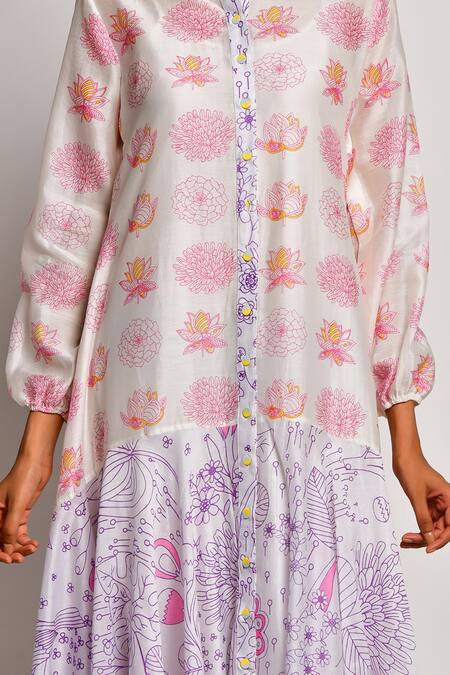 Shop_Swati Vijaivargie_Pink Chanderi Band Asymmetrical Dress_Online_at_Aza_Fashions