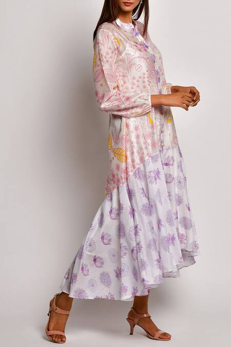 Swati Vijaivargie Pink Chanderi Band Asymmetrical Dress Online at Aza Fashions Swati Vijaivargie_Pink Chanderi Band Asymmetrical Dress_Online_at_Aza_Fashions