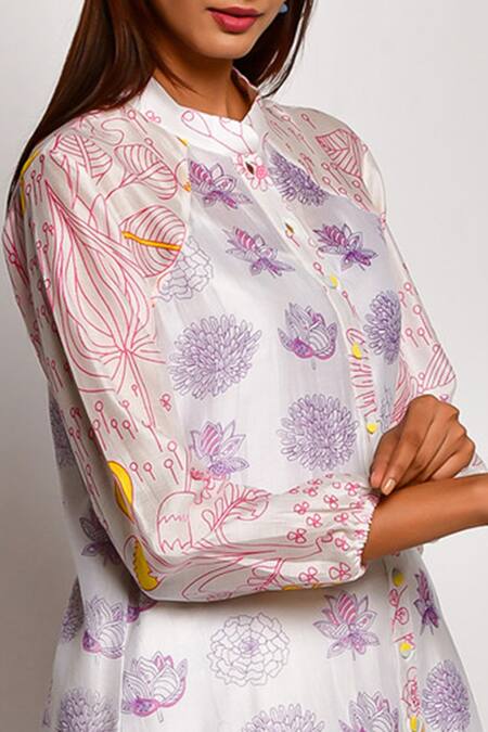 Shop_Swati Vijaivargie_Off White Chanderi Band Printed Kurta And Dhoti Pant Set_Online_at_Aza_Fashions