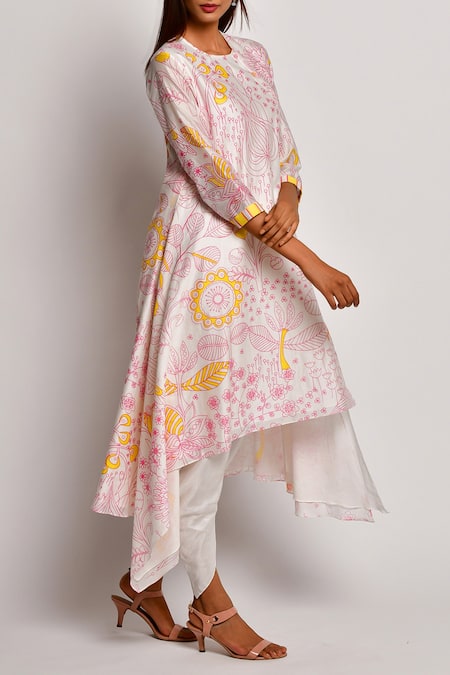 Swati Vijaivargie_Pink Chanderi Round Kurta With Dhoti Pant_Online_at_Aza_Fashions
