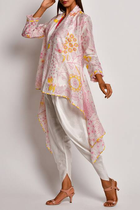 Swati Vijaivargie_Pink Chanderi Jacket With Dhoti Pant Set_Online_at_Aza_Fashions