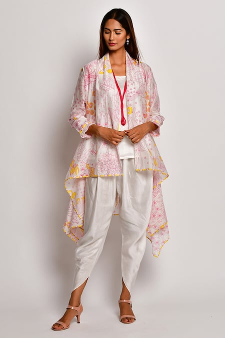 Buy_Swati Vijaivargie_Pink Chanderi Jacket With Dhoti Pant Set_Online_at_Aza_Fashions