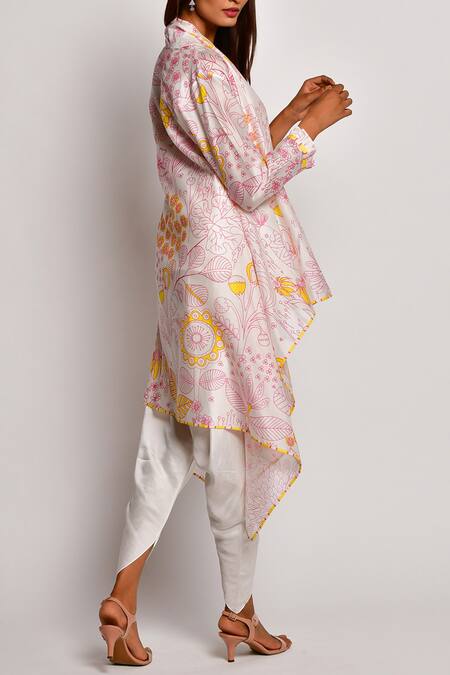 Shop_Swati Vijaivargie_Pink Chanderi Jacket With Dhoti Pant Set_Online_at_Aza_Fashions