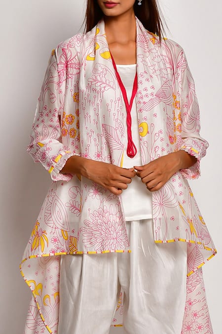 Swati Vijaivargie_Pink Chanderi Jacket With Dhoti Pant Set_at_Aza_Fashions