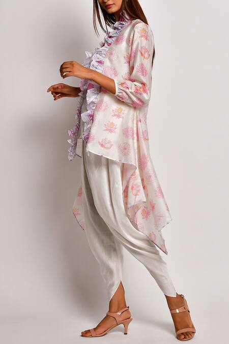 Swati Vijaivargie_Purple Chanderi Jacket With Dhoti Pant Set_Online_at_Aza_Fashions