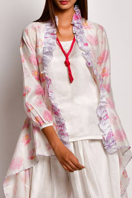 Swati Vijaivargie_Purple Chanderi Jacket With Dhoti Pant Set_at_Aza_Fashions