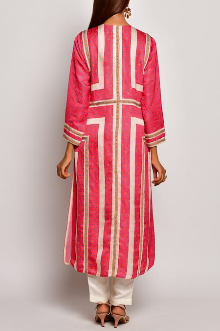 Shop Swati Vijaivargie Red Linen Satin Round Printed Kurta Set at Aza Fashions Shop_Swati Vijaivargie_Red Linen Satin Round Printed Kurta Set _at_Aza_Fashions