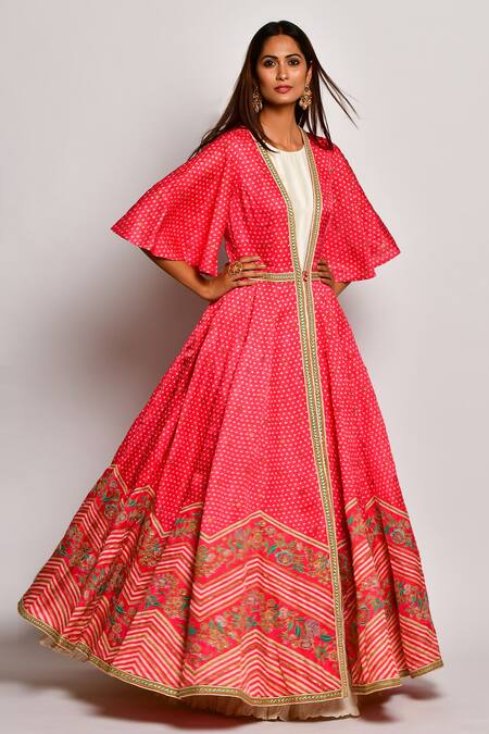 Buy_Swati Vijaivargie_Red Linen Satin Round Printed Anarkali Set _Online_at_Aza_Fashions
