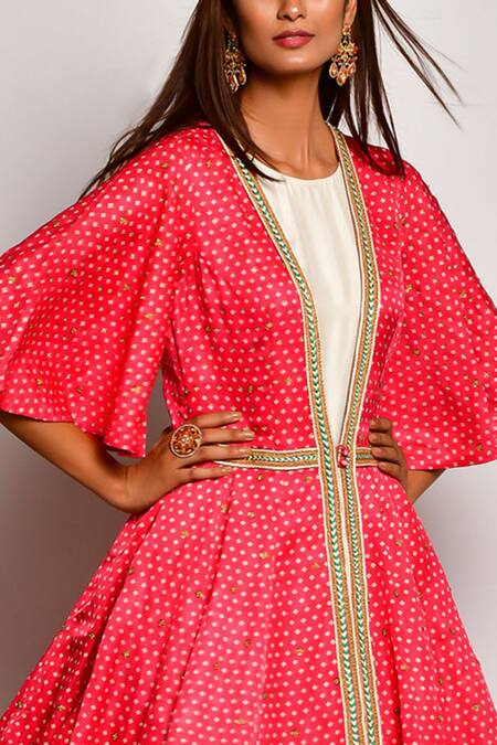 Shop_Swati Vijaivargie_Red Linen Satin Round Printed Anarkali Set _Online_at_Aza_Fashions