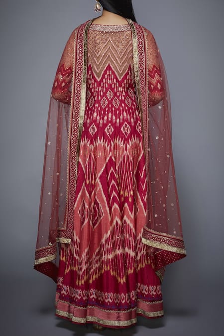 Shop RI.Ritu Kumar Red Tussar Georgette Round Printed Anarkali Set at Aza Fashions Shop_RI.Ritu Kumar_Red Tussar Georgette Round Printed Anarkali Set_at_Aza_Fashions