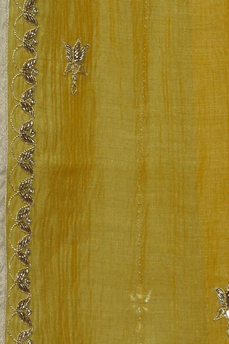Nini Mishra_Yellow Tissue Embroidered Dupatta_Online_at_Aza_Fashions