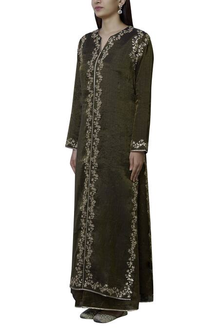Buy_Nini Mishra_Gold Tissue Round Embroidered Long Kurta_Online_at_Aza_Fashions