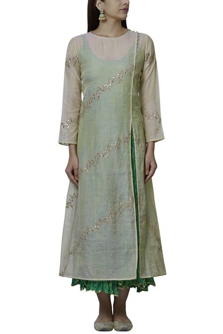 Buy_Nini Mishra_Gold Tissue Round Embroidered Long Kurta_Online_at_Aza_Fashions