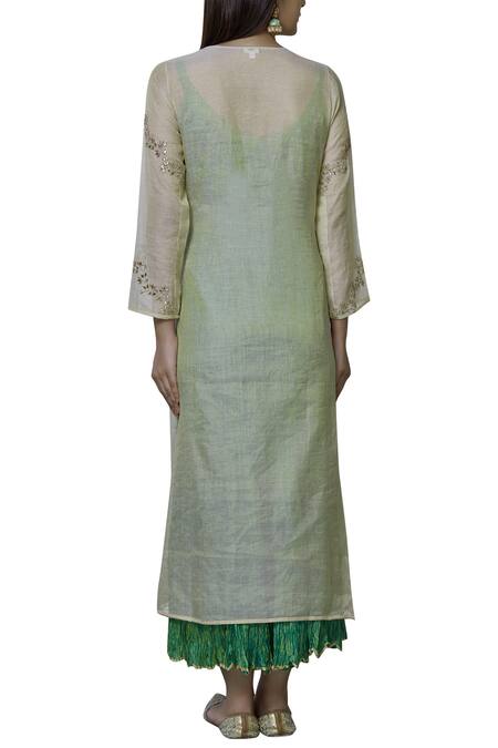 Shop_Nini Mishra_Gold Tissue Round Embroidered Long Kurta_at_Aza_Fashions