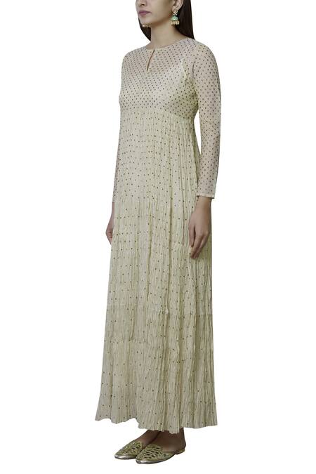 Buy_Nini Mishra_Beige Tissue Round Embellished Tiered Kurta_Online_at_Aza_Fashions