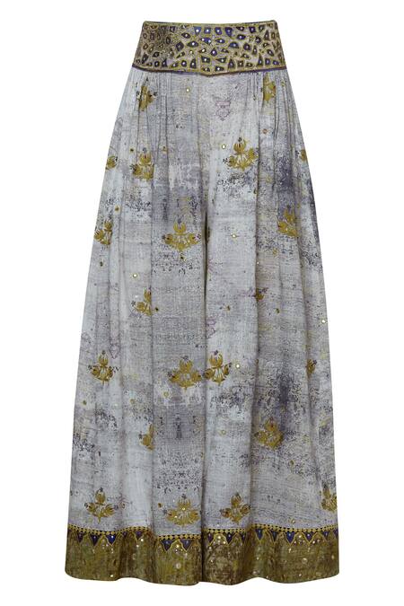 Shop_Poonam Dubey_Grey Cotton U Neck Embroidered Kurta Gharara Set_Online_at_Aza_Fashions