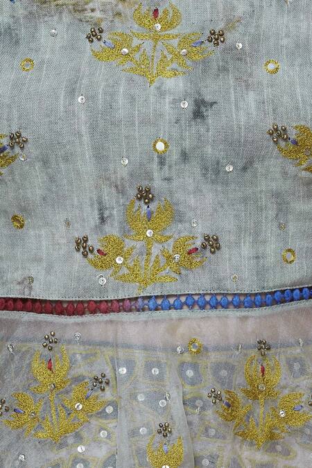 Poonam Dubey_Grey Cotton U Neck Embroidered Kurta Gharara Set_at_Aza_Fashions