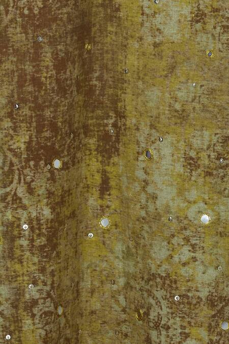 Poonam Dubey_Green Cotton Jacket Lapel Collar Dress V Neck Printed With_at_Aza_Fashions