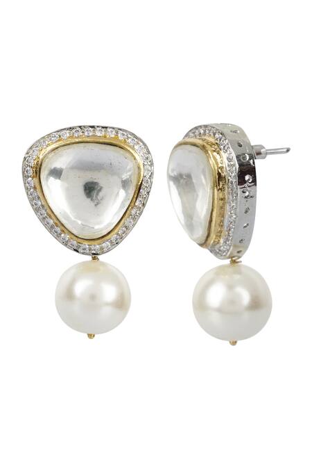 Auraa Trends_Gold Plated Pearls, Gota Patti Kundan Stud Earrings _Online_at_Aza_Fashions