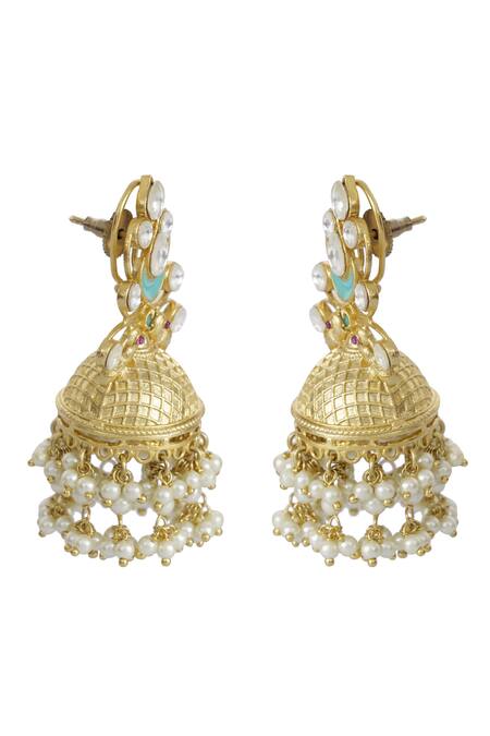 Buy_Auraa Trends_Gold Plated Kundan Jhumkas_Online_at_Aza_Fashions