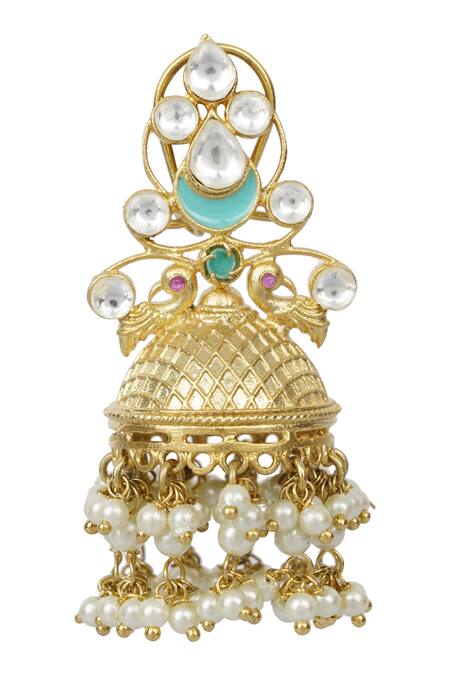 Shop_Auraa Trends_Gold Plated Kundan Jhumkas_Online_at_Aza_Fashions