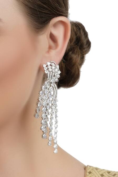 Shop_Auraa Trends_Silver Plated Crystal Danglers_at_Aza_Fashions
