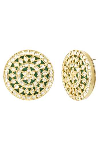 Auraa Trends_Gold Plated Kundan Circular Studs_Online_at_Aza_Fashions