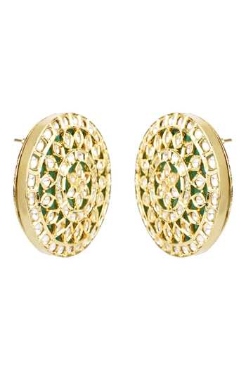 Buy_Auraa Trends_Gold Plated Kundan Circular Studs_Online_at_Aza_Fashions