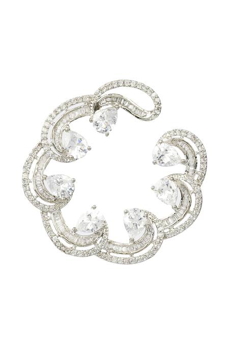 Shop_Auraa Trends_Silver Plated Crystals, Stones Stud Earrings _Online_at_Aza_Fashions