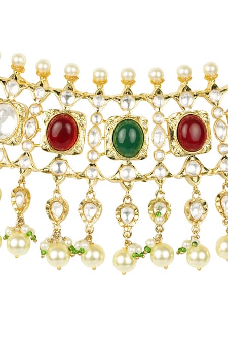 Auraa Trends Gold Plated Stones, Beads Kundan Choker Set Online at Aza Fashions Auraa Trends_Gold Plated Stones, Beads Kundan Choker Set _Online_at_Aza_Fashions
