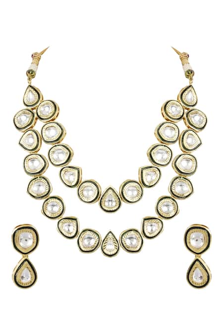 Auraa Trends Gold Plated Imitation Diamonds Kundan Layered Necklace Set