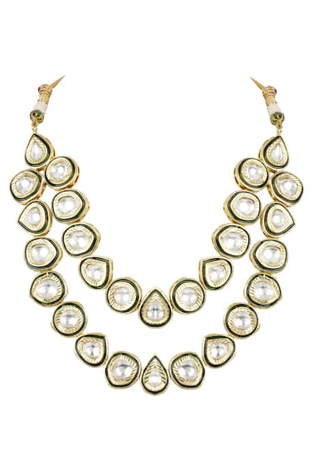 Auraa Trends_Gold Plated Imitation Diamonds Kundan Layered Necklace Set _Online_at_Aza_Fashions