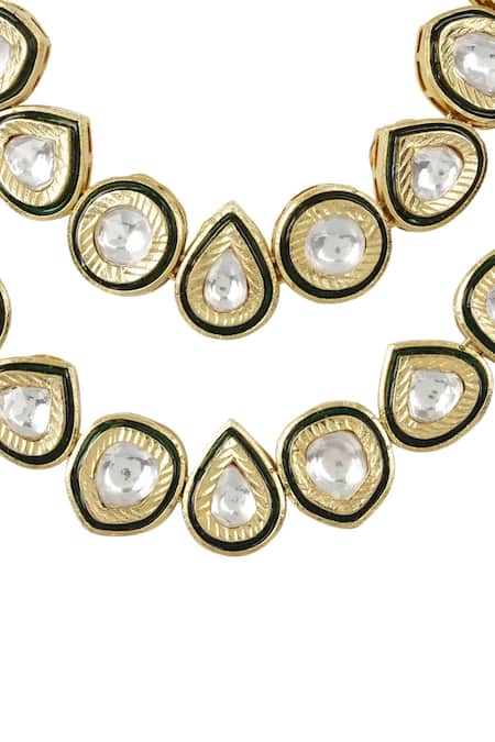 Shop_Auraa Trends_Gold Plated Imitation Diamonds Kundan Layered Necklace Set _Online_at_Aza_Fashions