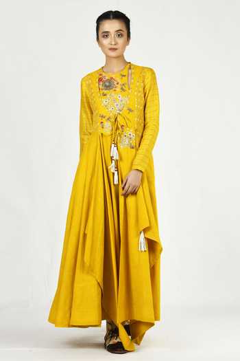 Buy Jajaabor Yellow Cotton Embroidered Anarkali Set Online at Aza Fashions Buy_Jajaabor_Yellow Cotton Embroidered Anarkali Set_Online_at_Aza_Fashions