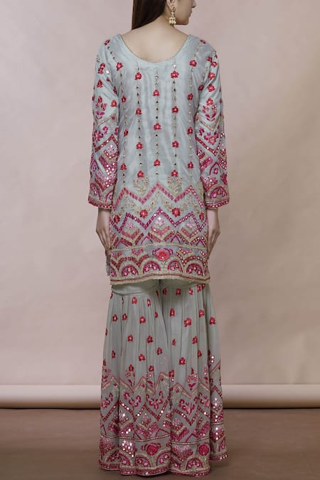 Shop Abhi Singh Grey Organza, Net, Georgette Round Embroidered Kurta Sharara Set at Aza Fashions Shop_Abhi Singh_Grey Organza, Net, Georgette Round Embroidered Kurta Sharara Set _at_Aza_Fashions