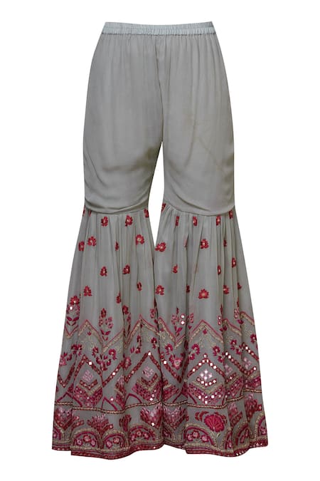 Shop Abhi Singh Grey Organza, Net, Georgette Round Embroidered Kurta Sharara Set Online at Aza Fashions Shop_Abhi Singh_Grey Organza, Net, Georgette Round Embroidered Kurta Sharara Set _Online_at_Aza_Fashions