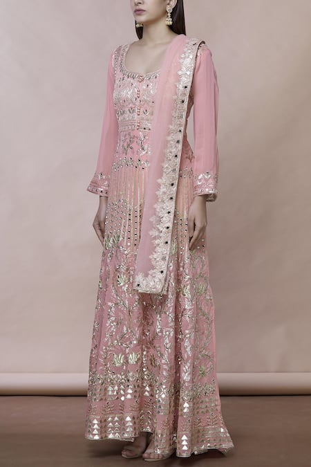 Abhi Singh_Pink Georgette Round Embroidered Anarkali With Dupatta _Online_at_Aza_Fashions