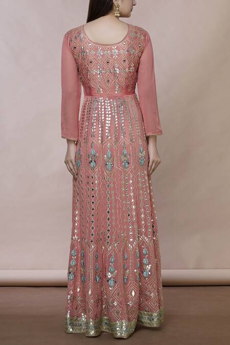 Shop Abhi Singh Pink Georgette Round Embroidered Anarkali With Dupatta at Aza Fashions Shop_Abhi Singh_Pink Georgette Round Embroidered Anarkali With Dupatta _at_Aza_Fashions
