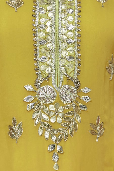 Abhi Singh_Yellow Georgette Leaf-shaped Embroidered Kurta Sharara Set _at_Aza_Fashions