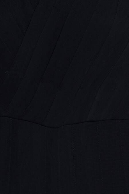 Esha Koul_Black Net, Georgette Wide Neck Draped Jumpsuit_at_Aza_Fashions