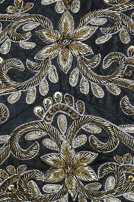 Esha Koul_Black Silk, Net, V Neck Lehenga Set _at_Aza_Fashions