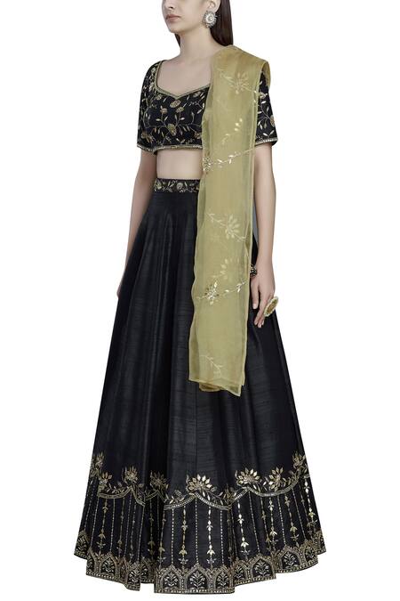 Esha Koul Black Silk, Organza Square Neck Embroidered Lehenga Set Online at Aza Fashions Esha Koul_Black Silk, Organza Square Neck Embroidered Lehenga Set _Online_at_Aza_Fashions