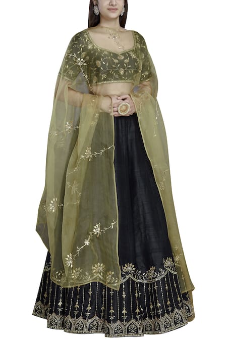 Buy Esha Koul Black Silk, Organza Square Neck Embroidered Lehenga Set Online at Aza Fashions Buy_Esha Koul_Black Silk, Organza Square Neck Embroidered Lehenga Set _Online_at_Aza_Fashions