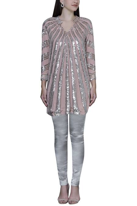 Manish Malhotra_Pink Georgette Embellished Short Tunic_Online_at_Aza_Fashions