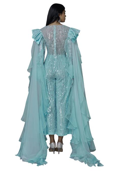 Shop Manish Malhotra Blue Net Embellished Jumpsuit at Aza Fashions Shop_Manish Malhotra_Blue Net Embellished Jumpsuit_at_Aza_Fashions