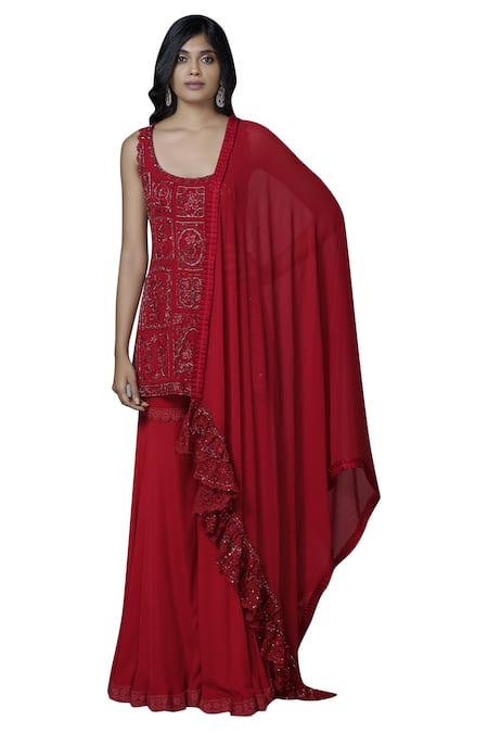 Manish Malhotra_Georgette Embroidered Kurta Sharara Set_Online_at_Aza_Fashions