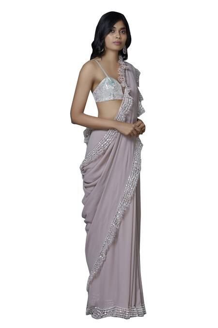 Manish Malhotra_Grey Georgette Embellished Frill Saree_Online_at_Aza_Fashions